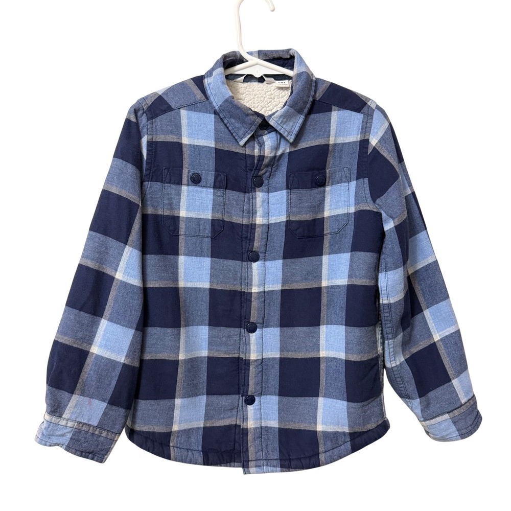 Janie and Jack Boys Blue Plaid Sherpa Lined Flannel Shirt Jacket Shacket Size 5